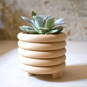 Wood COILED PLANTER Matte Finish Mid Century Indoor Planter image 5