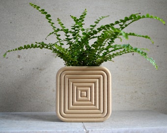 Mid Century Modern SQUARE COILED Wall Planter Natural Wood Finish