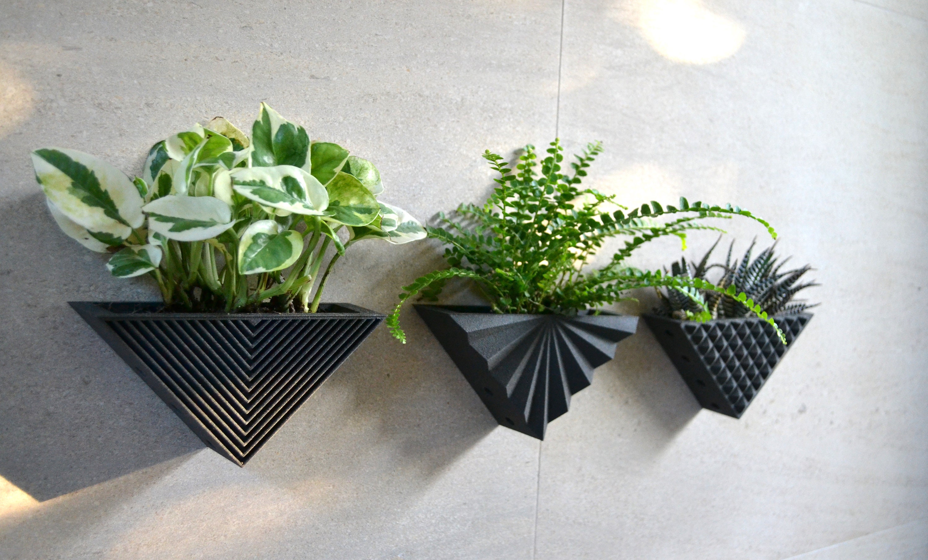 Modern Triangle Black Set of 3 Wall Wood Planter Etsy