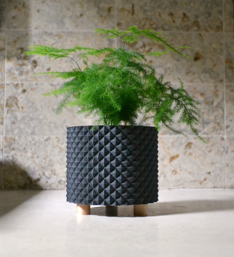 Wood Modern Planter PRISMATIC BLACK Black Wood Finish image 1