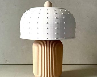 Wood "Ridged Bowl Tall Lamp” Modern Boho