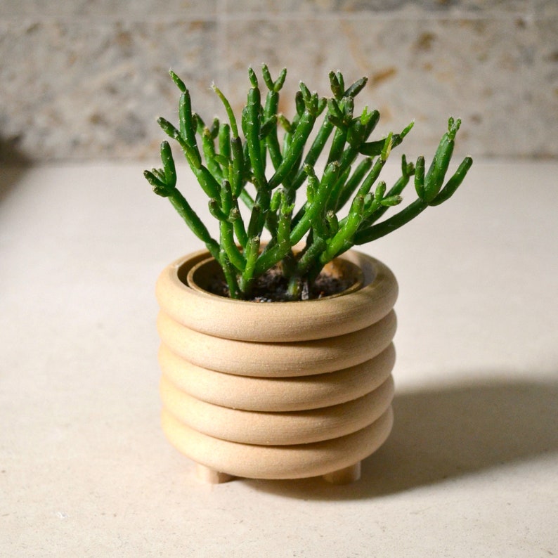 Wood COILED PLANTER Matte Finish Mid Century Indoor Planter zdjęcie 3