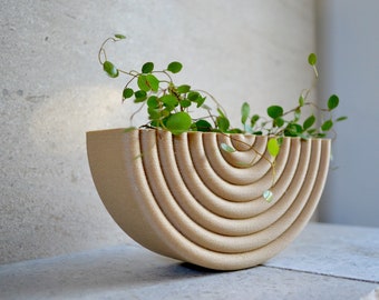 Mid Century Modern COILED Wall Wood Planter Natural Wood Finish