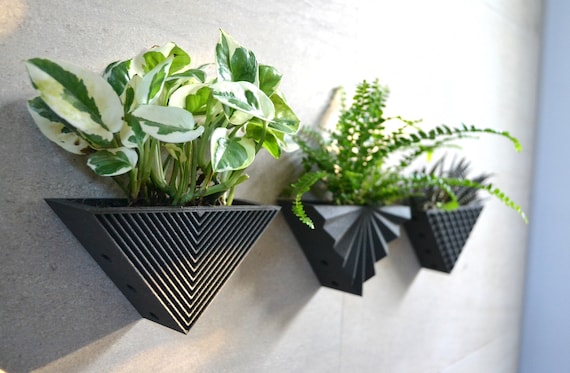 Dom Eindeloos delicaat Moderne Driehoek Zwarte Set van 3 Wand Houten Planter - Etsy België