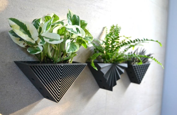 Dom Eindeloos delicaat Moderne Driehoek Zwarte Set van 3 Wand Houten Planter - Etsy België