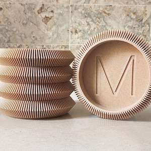 Personalized Monogram &quot;Stacking Pagoda Coaster&quot; Natural Wood Matte Finish