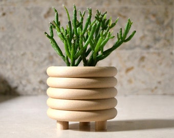 Wood "COILED PLANTER" Matte Finish Mid Century Indoor Planter