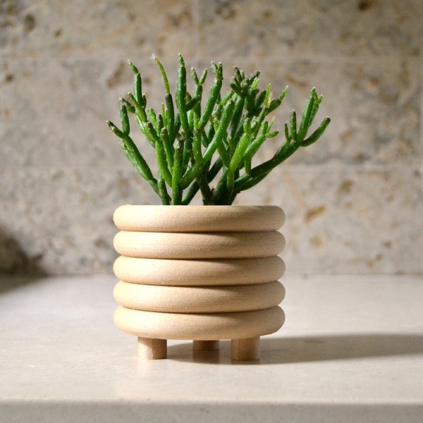 Wood "COILED PLANTER" Matte Finish Mid Century Indoor Planter