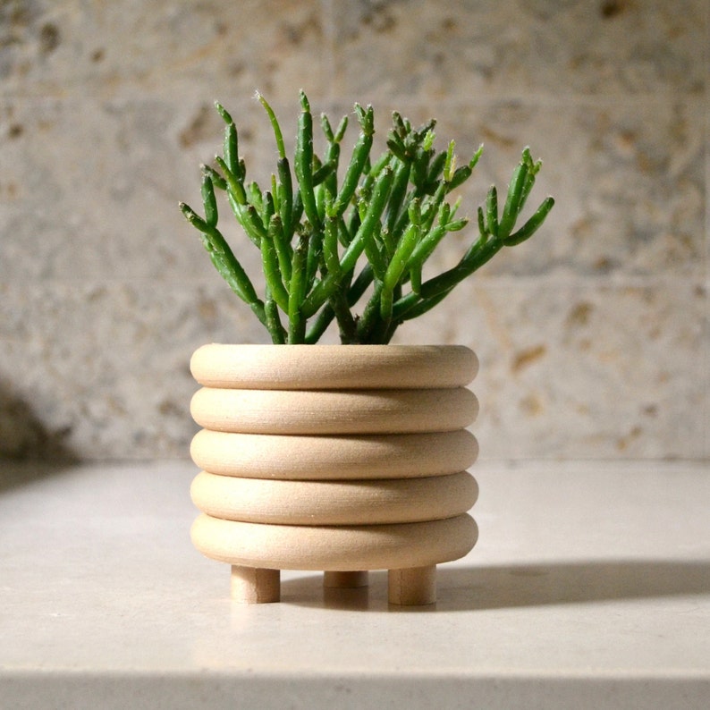 Wood COILED PLANTER Matte Finish Mid Century Indoor Planter image 1