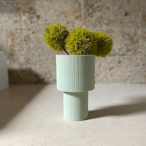 Maceta alta verde "PEDESTAL" de estilo moderno de mediados de siglo con acabado mate