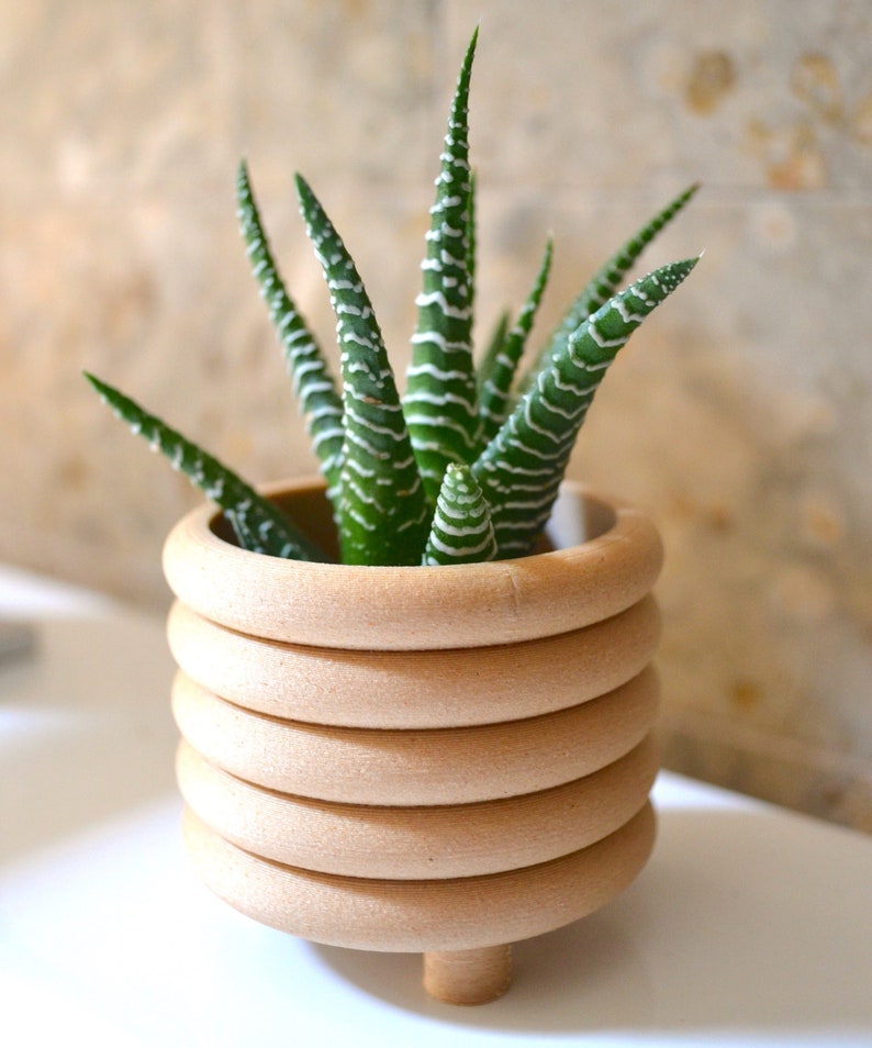 Wood COILED PLANTER Matte Finish Mid Century Indoor Planter imagem 7