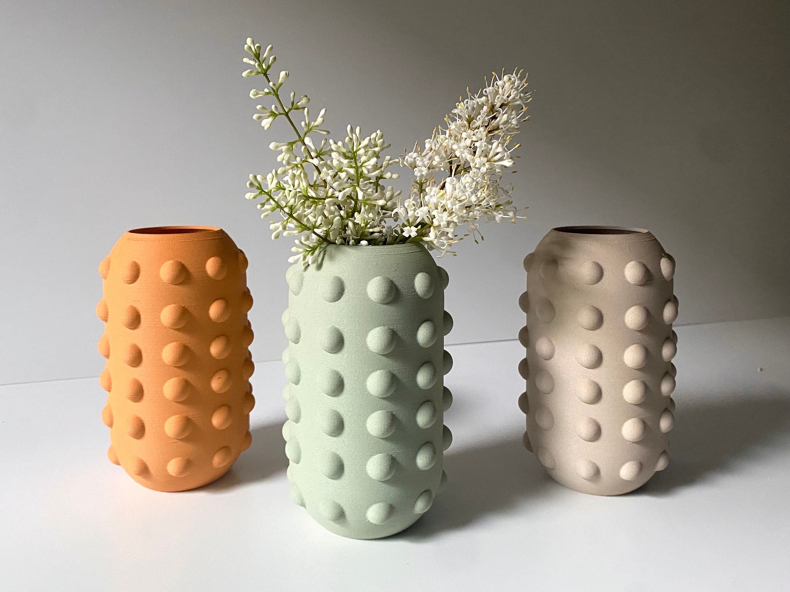 Tall "Dots Vase" Pastel Green Matte Finish Mid Century Modern