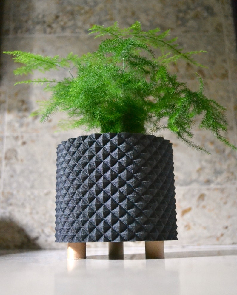 Wood Modern Planter PRISMATIC BLACK Black Wood Finish image 4