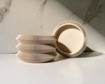 Gift: Set of 4 Stacking "PAGODA COASTER" Oatmeal Matte Finish