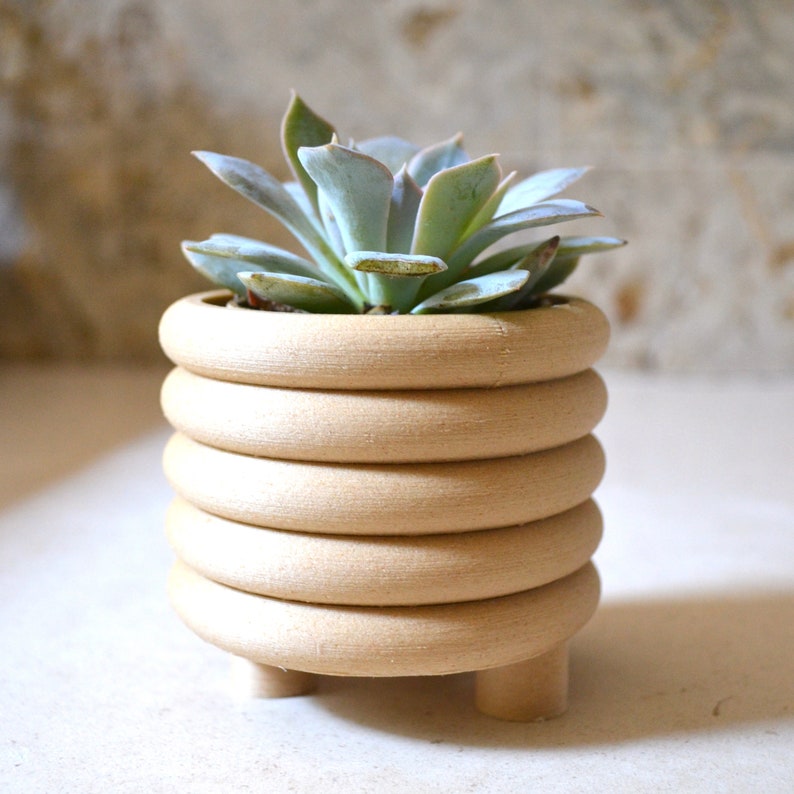 Wood COILED PLANTER Matte Finish Mid Century image 5