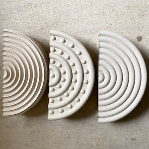 Mid Century Modern Set of 3 Circle Wall Wood Planter Matte Oatmeal Finish