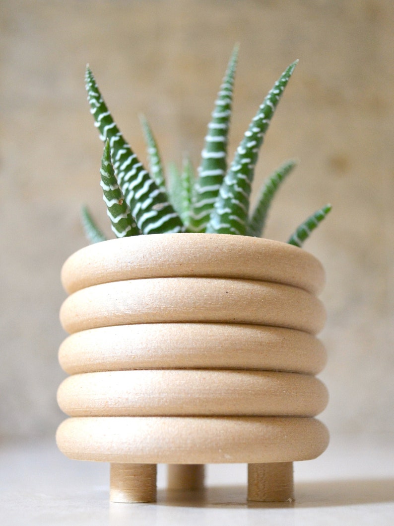 Wood COILED PLANTER Matte Finish Mid Century Indoor Planter imagem 4