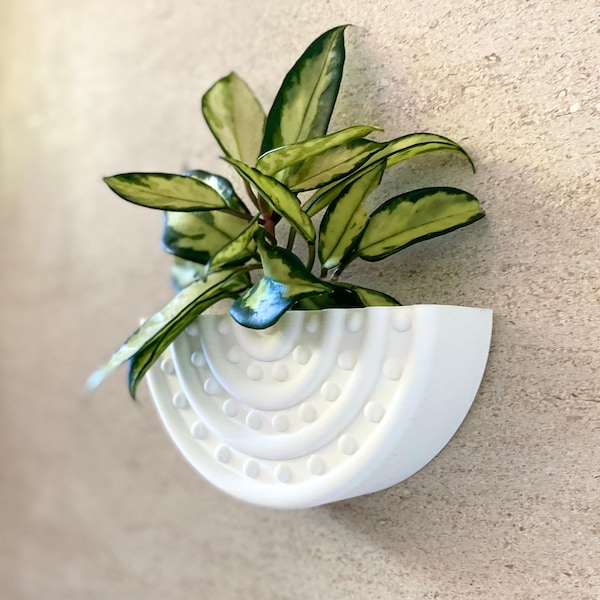 Mid Century Modern Circle Stud Wall Planter White Sheen Finish