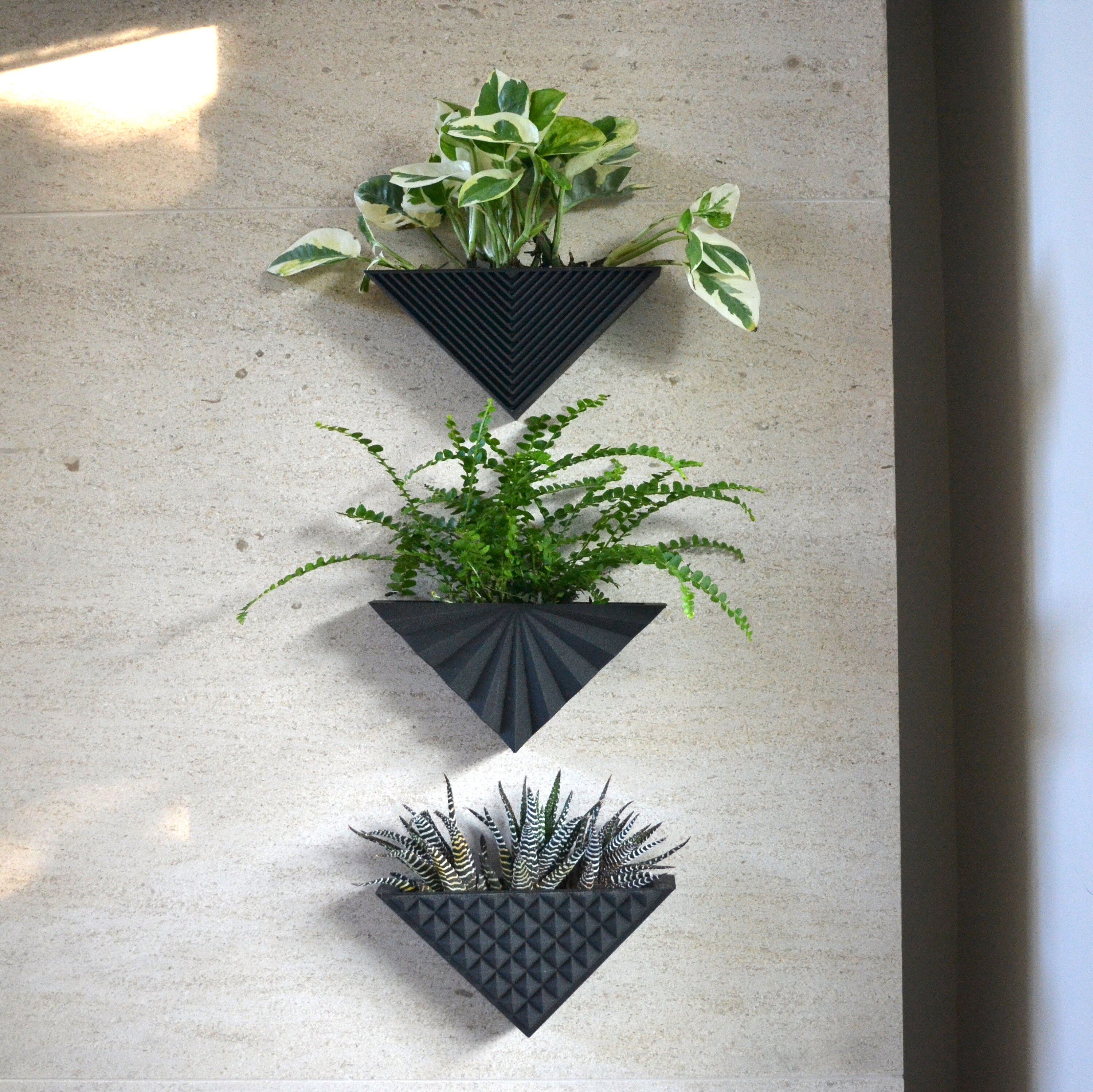 Modern Triangle Black Set of 3 Wall Wood Planter Etsy