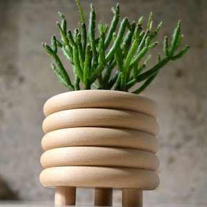 Wood COILED PLANTER Matte Finish Mid Century Indoor Planter image 2