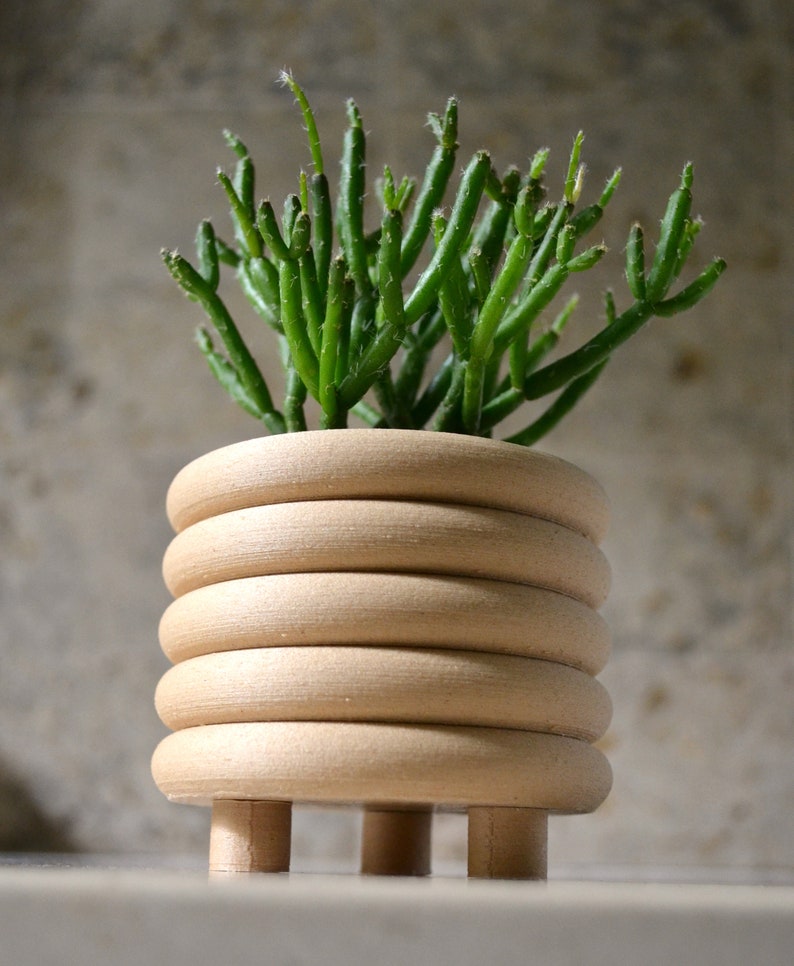 Wood COILED PLANTER Matte Finish Mid Century Indoor Planter image 2