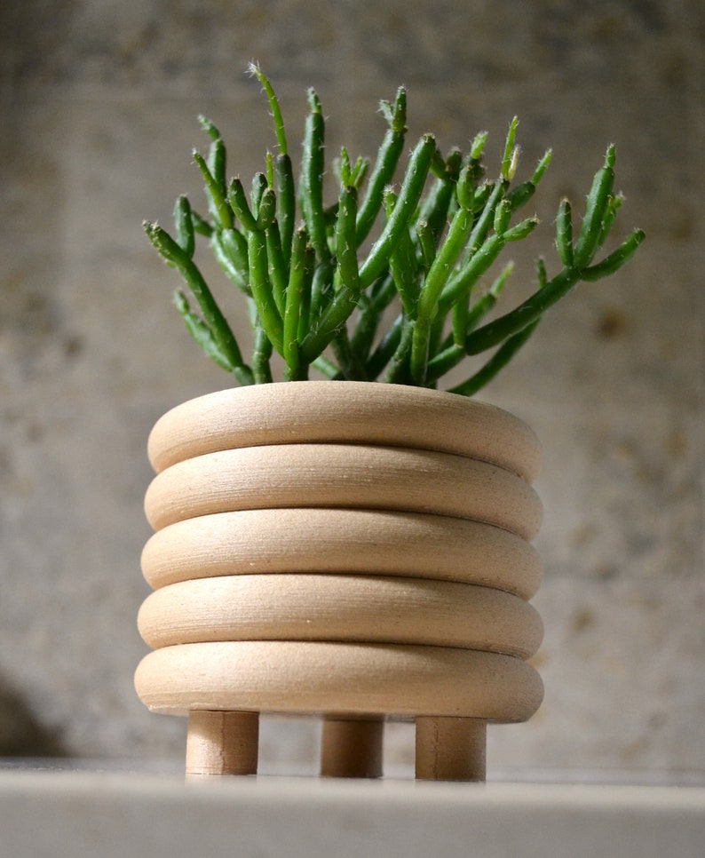 Wood COILED PLANTER Matte Finish Mid Century Indoor Planter imagem 2