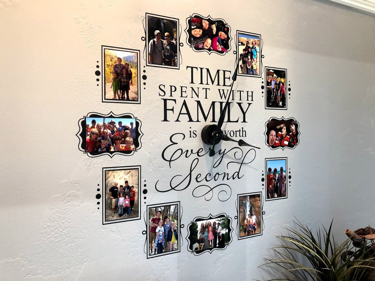 Time Spent With Family Extra Large Wall Clock | Working Photo Clock | Time Spent With Family Is Worth Every Second | Photo Collage CL205