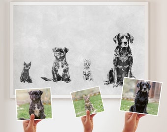 personalized pet drawing Dog portrait illustration pet portrait sketch Multi Pets