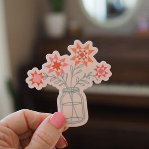 Quilter Sticker Mason Jar Quilt Block Flowers