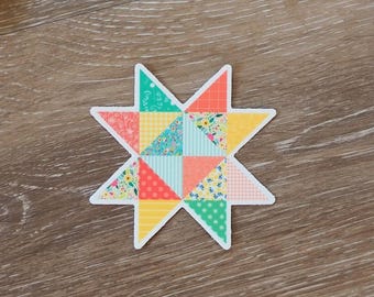 Quilter Sticker Pretty Patchwork Quilt Star