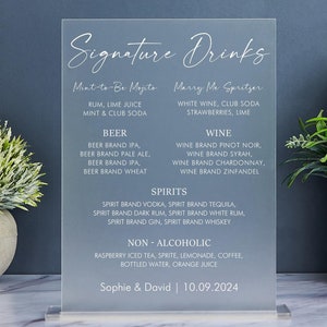 Insegna per menu di bevande e bar esclusivi, insegna per cocktail esclusivi per matrimoni, drink per lui e per lei, insegna per cocktail bar in acrilico, menu di bevande per matrimoni