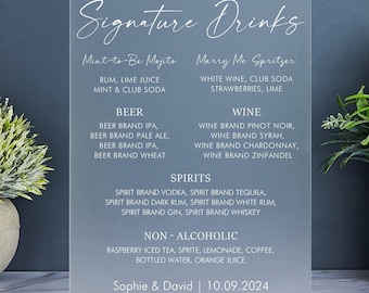 Signature Drink and Bar Menu Sign, Wedding Signature Cocktails Sign, His and Hers Drinks, Acrylic Cocktail Bar Sign, Wedding Drinks Menu