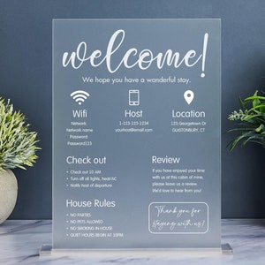 Welcome Sign for Airbnb Hosts, Acrylic Vacation Rental Sign, Guest Arrival Poster, Sign for VRBO, Short Term Rental Hosts, Things to Know