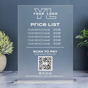Price List Sign with QR Code, Acrylic Small Business Sign, Salon Price List, Beauty Salon, Nail Makeup Hair Stylist, Pricing Guide