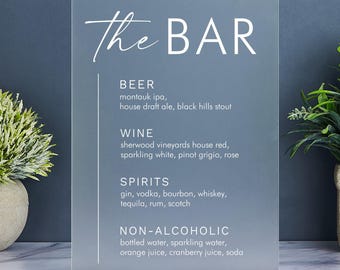 Minimalist Wedding Bar Menu Sign, Simple Wedding Drink Sign, The Bar Sign, Signature Cocktails Sign, His and Hers Wedding Bar Sign, Acrylic