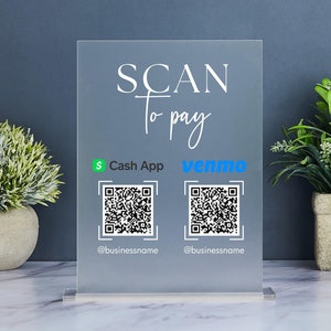 QR Code Sign for Small Business, Scan to Pay Sign, Venmo Payment Sign, Custom Business Sign Acrylic