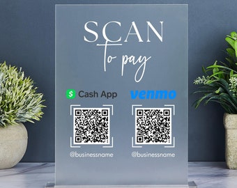 Placa com código QR para pequenas empresas, placa para pagamento por QR Code, placa para pagamento via Venmo, placa comercial personalizada em acrílico.