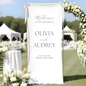 Custom Wedding Fabric Sign, Fabric Wedding Welcome Sign, Modern Outdoor Wedding Banner, Personalized Wedding Decoration, Engagement Sign