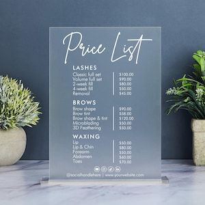 Kleinunternehmen Preisliste Schild, Acryl Preisblatt, Preisliste, Salon Preisliste, Schönheitssalon, Nagel Make Up Hair Stylist, Preisführer