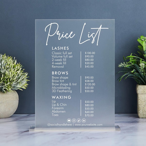 Kleinunternehmen Preisliste Schild, Acryl Preisblatt, Preisliste, Salon Preisliste, Schönheitssalon, Nagel Make Up Hair Stylist, Preisführer