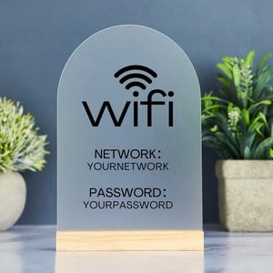 Arch Acrylic Wifi Sign with Base, Custom Wifi Password Sign, Frosted Acrylic Wifi Sign for Home Office Small Business Shop Airbnb Rental