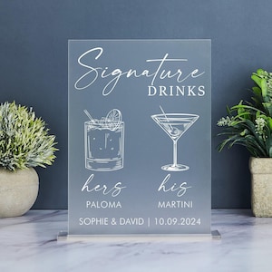 Signature Drink Sign, Signature Cocktail Sign, Bar Menu Sign, Wedding Drink Sign, His and Her Drinks Sign, Bride and Groom Drink Sign
