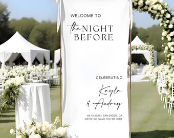 Fabric Rehearsal Dinner Welcome Sign, The Night Before Welcome Sign, Modern Minimalist Wedding Sign, Wedding Rehearsal Sign, Wedding Banner