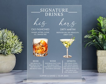Acrylic Signature Drinks Sign, Minimalist Wedding Bar Menu Sign, Signature Cocktail Sign, Wedding Bar Sign, Wedding Signature Drinks Menu
