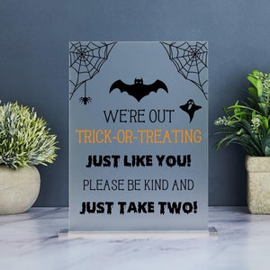 Acrylic Trick or Treat Sign, Halloween Trick-or-Treat Front Door or Porch Candy Bowl Sign, Halloween Candy Bowl Sign, We&#39;re Not Home Sign