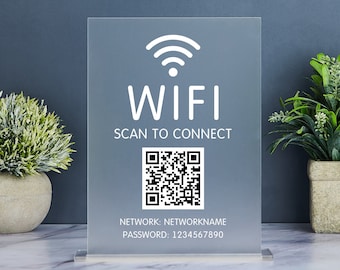 パーソナライズされた Wi-Fi QR コード サイン、アクリル製 Wi-Fi サイン、Wi-Fi スキャン、ゲスト用 Wi-Fi サイン、パーソナライズされた新居ギフト、Wi-Fi パスワード サイン