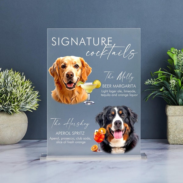 Dog Signature Cocktails Sign, Pet Signature Drink Bar Menu, Acrylic Wedding Bar Menu, Pet Wedding Bar Sign, Dog Signature Drinks Sign