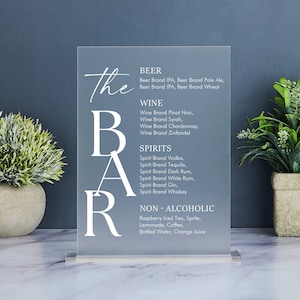 The Bar-Schild, Modernes Getränkekarte-Schild, Minimalistisches Hochzeits-Bar-Menü, Einfaches Hochzeitsgetränke-Menü-Schild, Hochzeit-Getränkeschild, Acrylhochzeitsschild