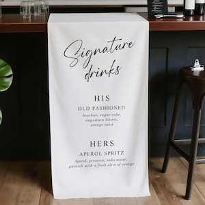 Fabric Wedding Bar Menu Sign, Signature Cocktails Sign, His and Hers Wedding Bar Sign