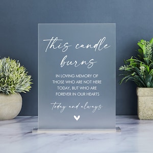 This Candle Burns in Loving Memory Sign, Modern in Memory Sign, Forever in Our Hearts, Wedding Remembrance Sign, Memorial Sign Wedding